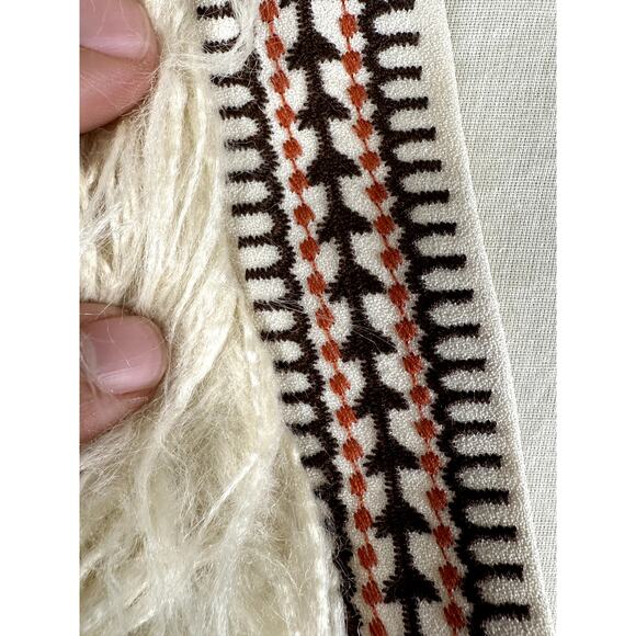 Flying Tomato Cream Faux Fur Vest Brown Rust Aztec Pattern Embroidery Medium NEW - Picture 5 of 6
